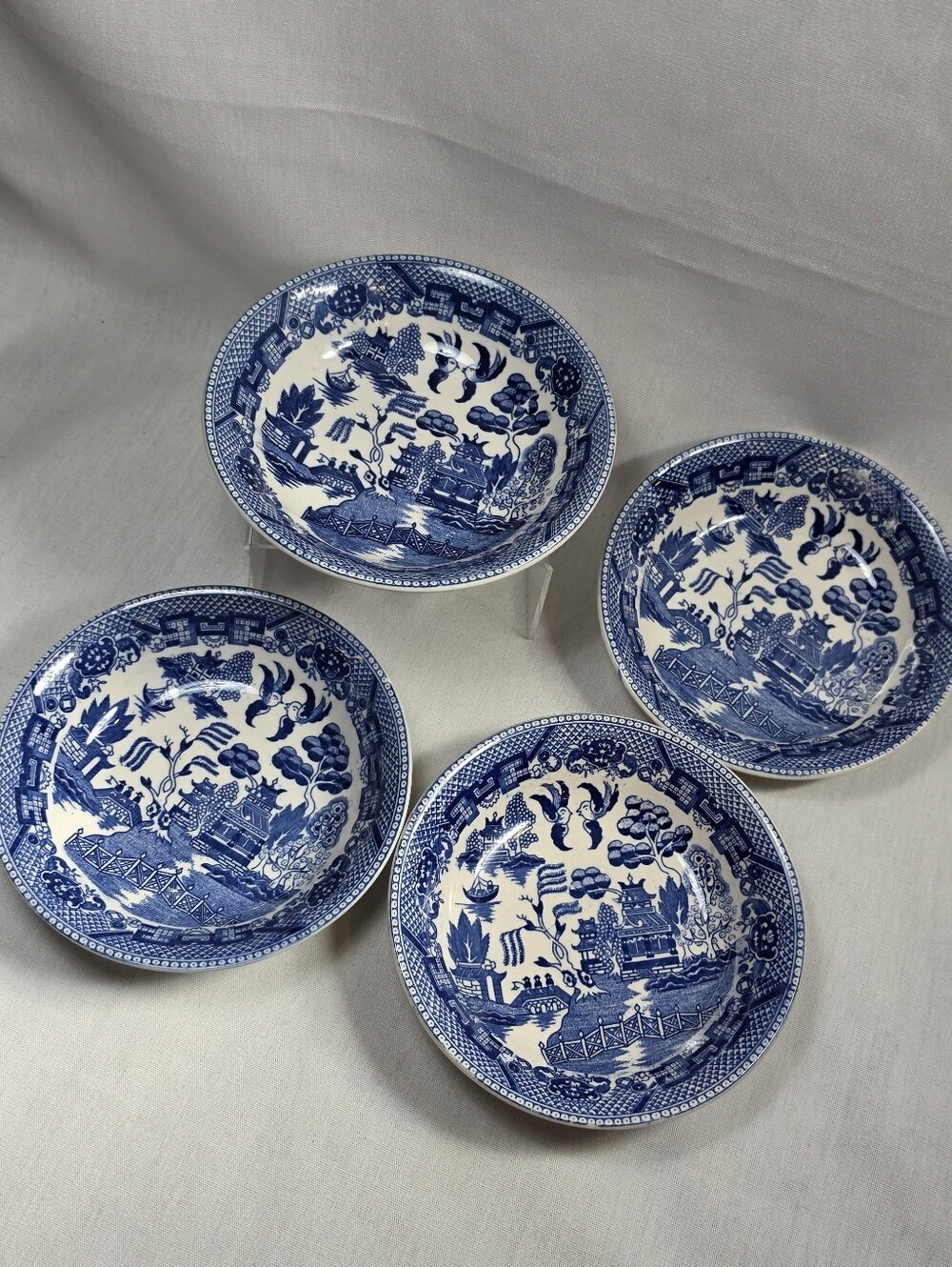Set 4 VTG Japanese Blue Willow 5" Berry Bowls Floral Transferware China Retro